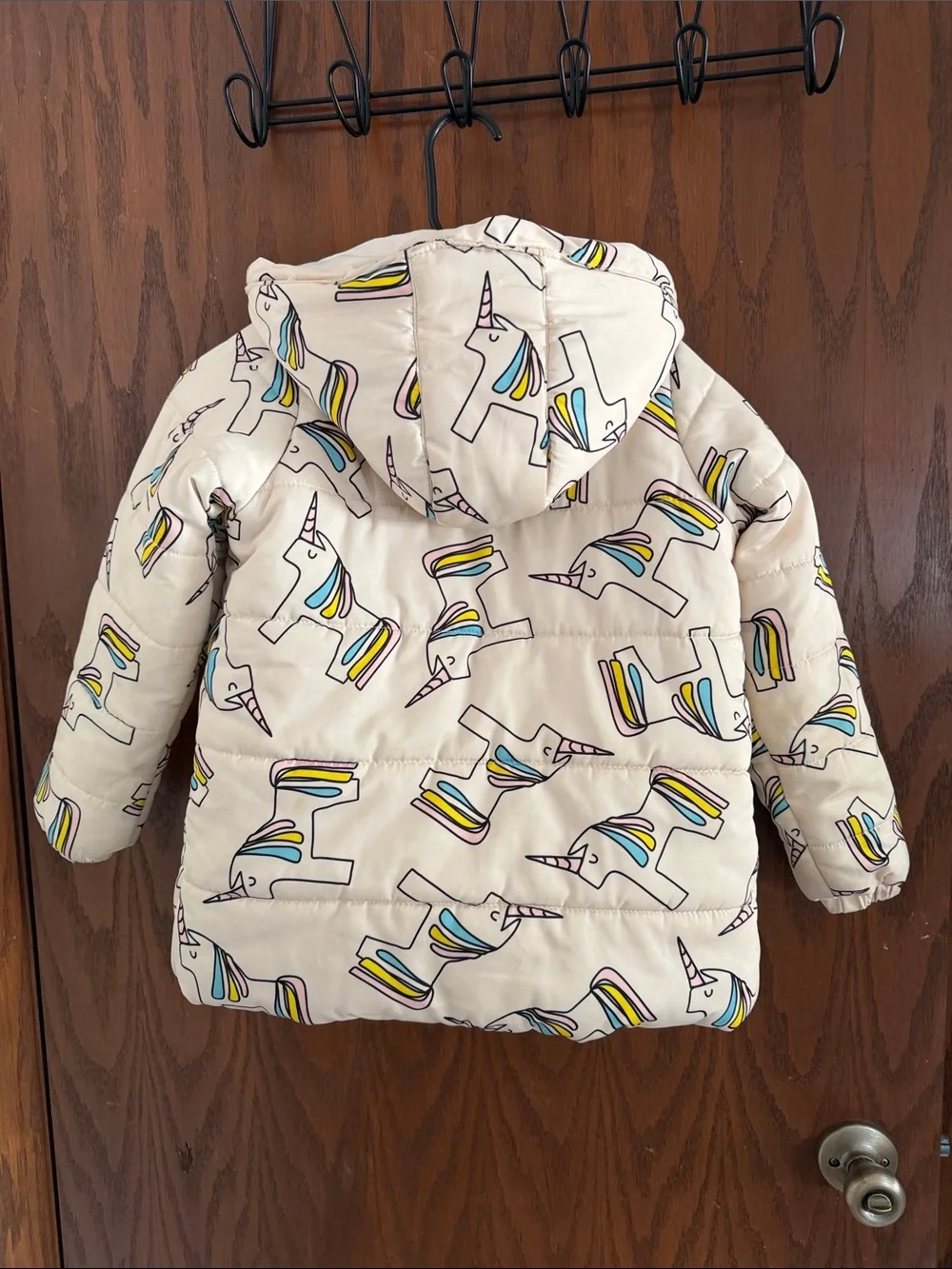 Hugo loves tiki Cream Unicorn-Print Puffer Jacket with Hood